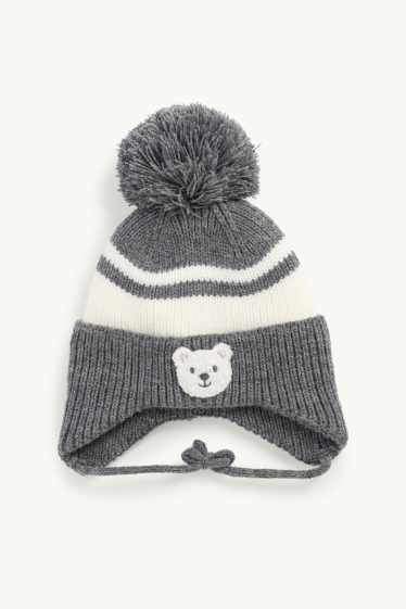 Neonati - Orso polare - berretto con pompon per neonati - grigio scuro