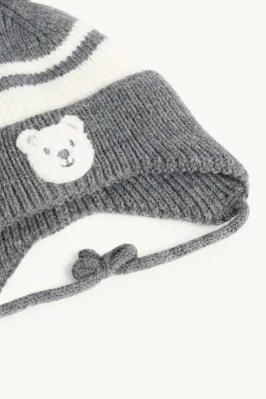 Neonati - Orso polare - berretto con pompon per neonati - grigio scuro