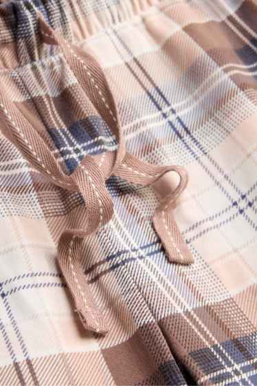 Donna - Pantaloni pigiama di pile - a quadretti - beige / marrone