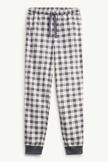 Femmes - Bas de pyjama en polaire - à carreaux - bleu foncé / blanc crème
