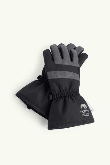 Bambini - Guanti da sci - imbottiti - impermeabili - nero / grigio