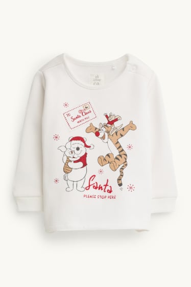 Unisex - Winnie de Poeh - babypyjama - gevoerd met pluche - 2-delig - wit / rood