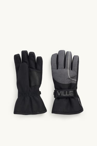 Kinder Jungen - Ski-Handschuhe - wattiert - wasserdicht - schwarz / grau