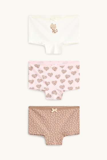 Enfants filles - Lot de 3 - léopard - caleçons - blanc / beige