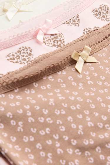Enfants filles - Lot de 3 - léopard - caleçons - blanc / beige