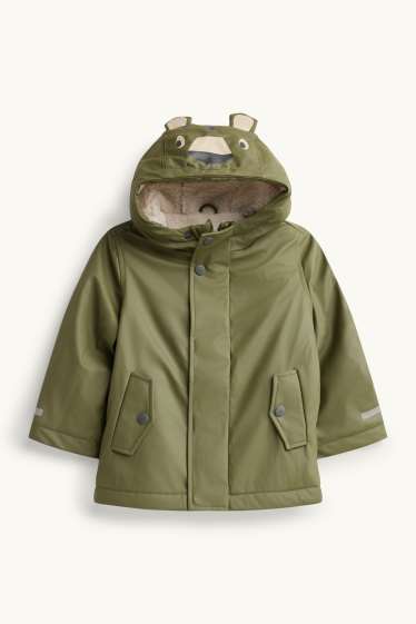 Children Boys - Tiger - rain jacket with hood - lined - waterproof - khaki