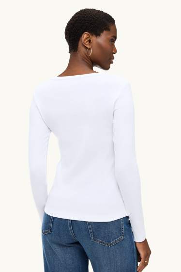 Femmes - Haut à manches longues avec encolure en V - slim fit - blanc