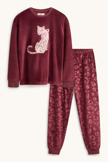 Enfants filles - Léopard - pyjama - 2 pièces - beige / bordeaux
