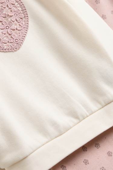 Baby Mädchen - Herzchen und Blümchen - Baby-Outfit - 2 teilig - weiß / rosa