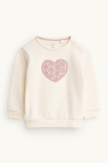 Baby Mädchen - Herzchen und Blümchen - Baby-Outfit - 2 teilig - weiß / rosa