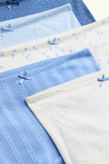 Enfants filles - Lot de 5 - fleurs - caleçons - bleu / blanc