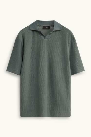 Heren - Gebreid poloshirt - relaxed fit - met structuur - groen