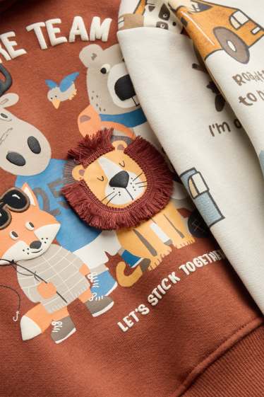 Enfants garçons - Lot de 2 - animaux et aventure - sweat à capuche et sweat - beige / marron