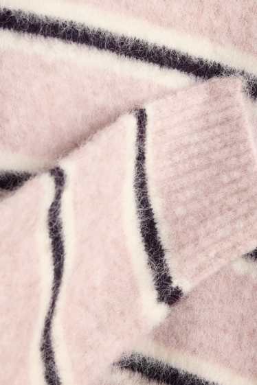 Damen - Pullover - gestreift - schwarz / rosa