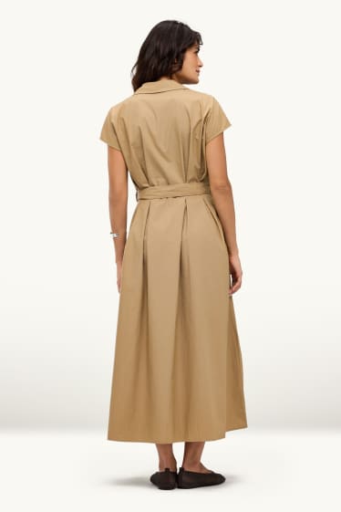 Damen - Kleid mit Gürtel - Straight Fit - beige