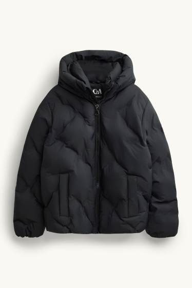 Kinder Mädchen - Steppjacke mit Kapuze - wasserabweisend - schwarz