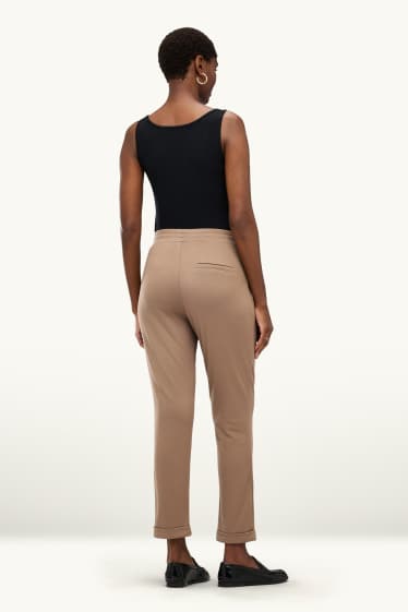 Women - Cloth trousers - mid-rise waist - tapered fit - light brown