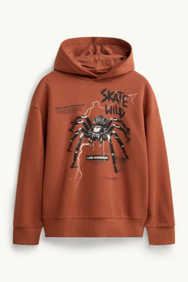 Enfants garçons - Skate et araignée - Sweat à capuche - marron
