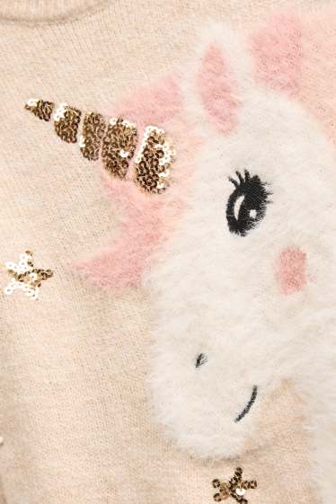 Children Girls - Unicorn - set - knitted dress and tights - 2 piece - rose