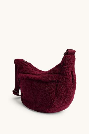 Femmes - Sac à bandoulière en peluche - rouge foncé