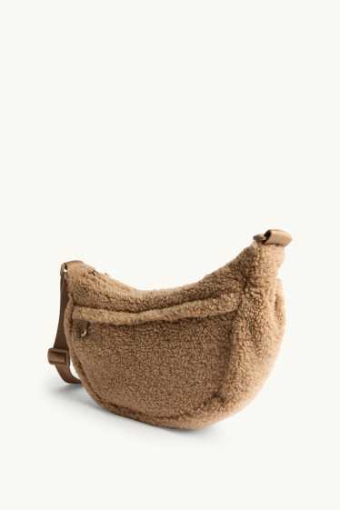 Donna - Borsa a tracolla in pelo teddy - marrone