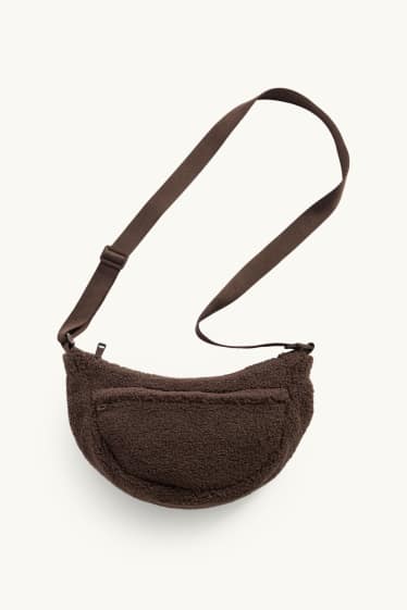 Donna - Borsa a tracolla in pelo teddy - marrone scuro
