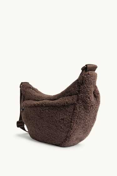 Donna - Borsa a tracolla in pelo teddy - marrone scuro
