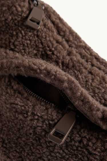 Donna - Borsa a tracolla in pelo teddy - marrone scuro