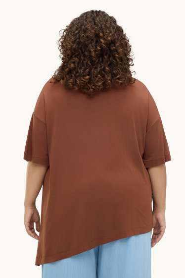Damen - T-Shirt mit V-Ausschnitt - Relaxed Fit - rostbraun