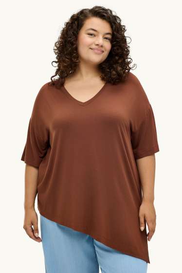 Damen - T-Shirt mit V-Ausschnitt - Relaxed Fit - rostbraun