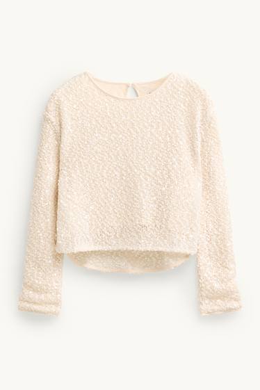 Bambine - Set - vestito e maglia a maniche lunghe - 2 pezzi - tessuto tramato - crema