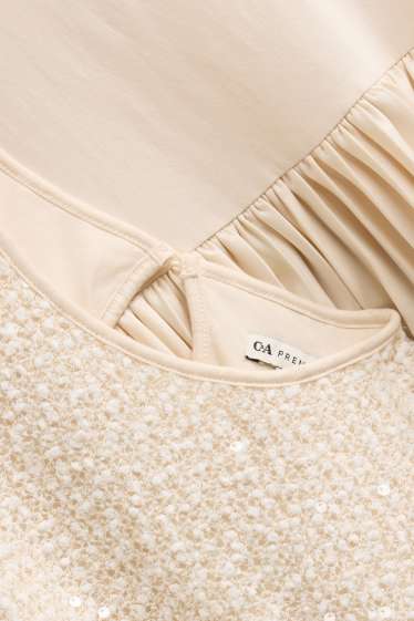 Bambine - Set - vestito e maglia a maniche lunghe - 2 pezzi - tessuto tramato - crema