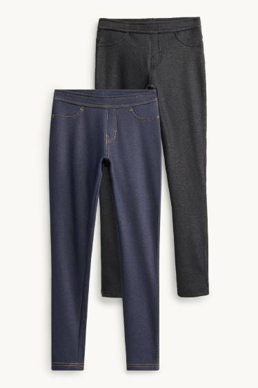 Enfants filles - Lot de 2 - leggings chauds - aspect jean - jean bleu