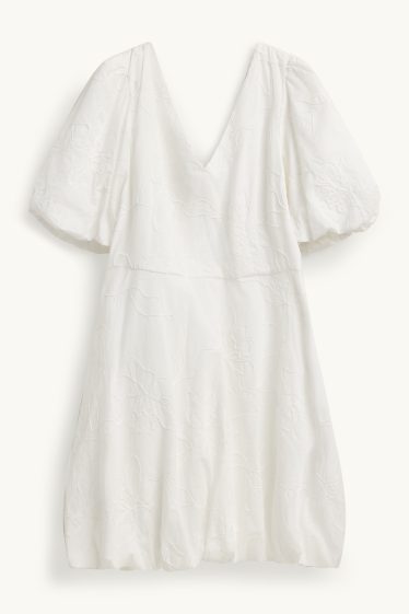 Women - V-neck dress - floral - white