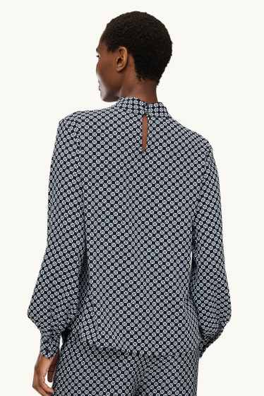 Damen - Bluse - gemustert - dunkelblau / weiß
