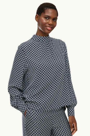 Damen - Bluse - gemustert - dunkelblau / weiß
