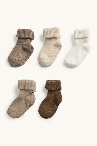 Bebés niñas - Pack de 5 - calcetines antideslizantes para bebé - de canalé - beis