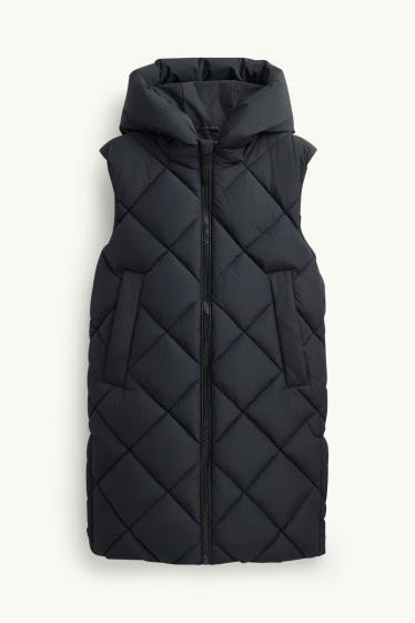 Children Girls - Quilted gilet with hood - water-repellent - black