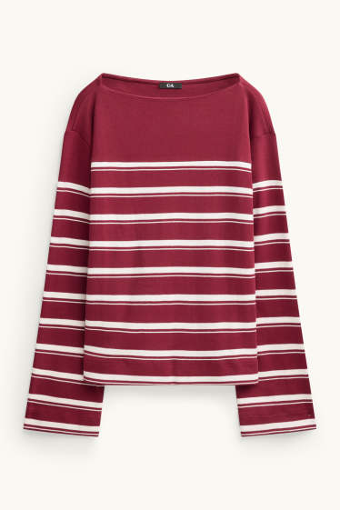 Damen - Langarmshirt - Relaxed Fit - gestreift - bordeaux / weiß