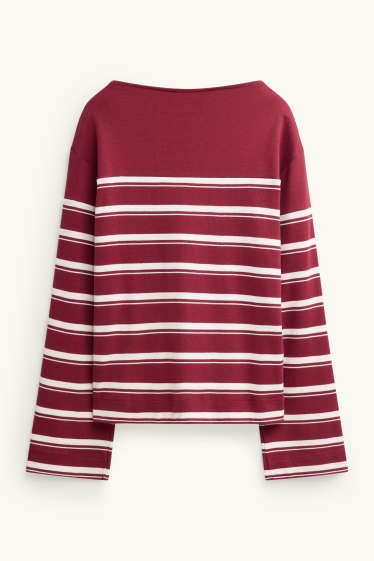 Damen - Langarmshirt - Relaxed Fit - gestreift - bordeaux / weiß