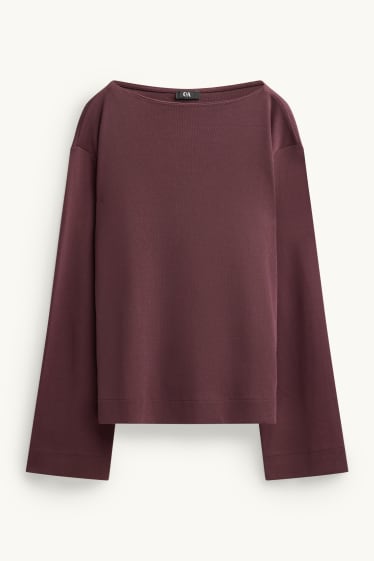Dámské - Tričko s dlouhým rukávem - relaxed fit - bordeaux