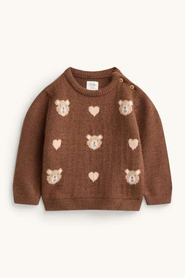 Baby Mädchen - Teddybär und Herzchen - Baby-Pullover - braun