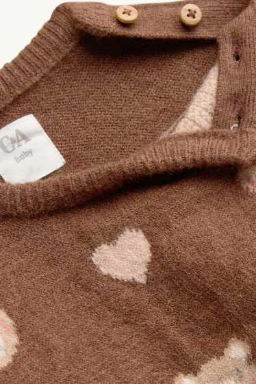 Baby Mädchen - Teddybär und Herzchen - Baby-Pullover - braun