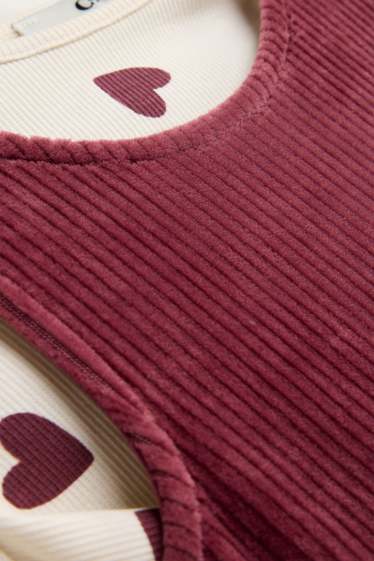 Children Girls - Heart - set - corduroy dress and long sleeve top - 2 piece - bordeaux