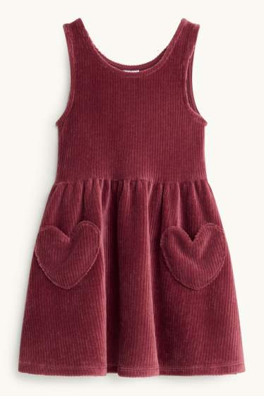 Children Girls - Heart - set - corduroy dress and long sleeve top - 2 piece - bordeaux