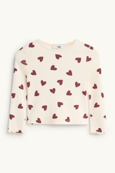 Children Girls - Heart - set - corduroy dress and long sleeve top - 2 piece - bordeaux
