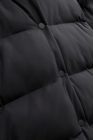 Femei - Palton matlasat cu glugă - rezistent la apă - negru