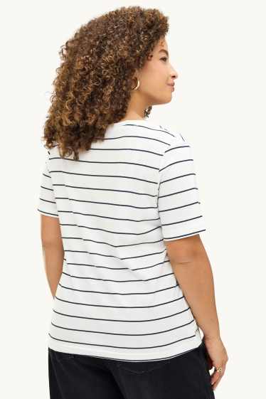 Femmes - T-shirt à col V - regular fit - à rayures - blanc / noir
