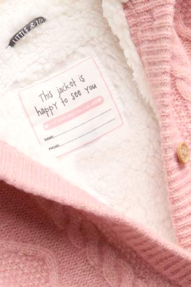 Baby Mädchen - Baby-Strickjacke mit Kapuze - gefüttert - strukturiert - rosa