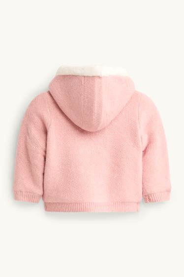 Baby Mädchen - Baby-Strickjacke mit Kapuze - gefüttert - strukturiert - rosa